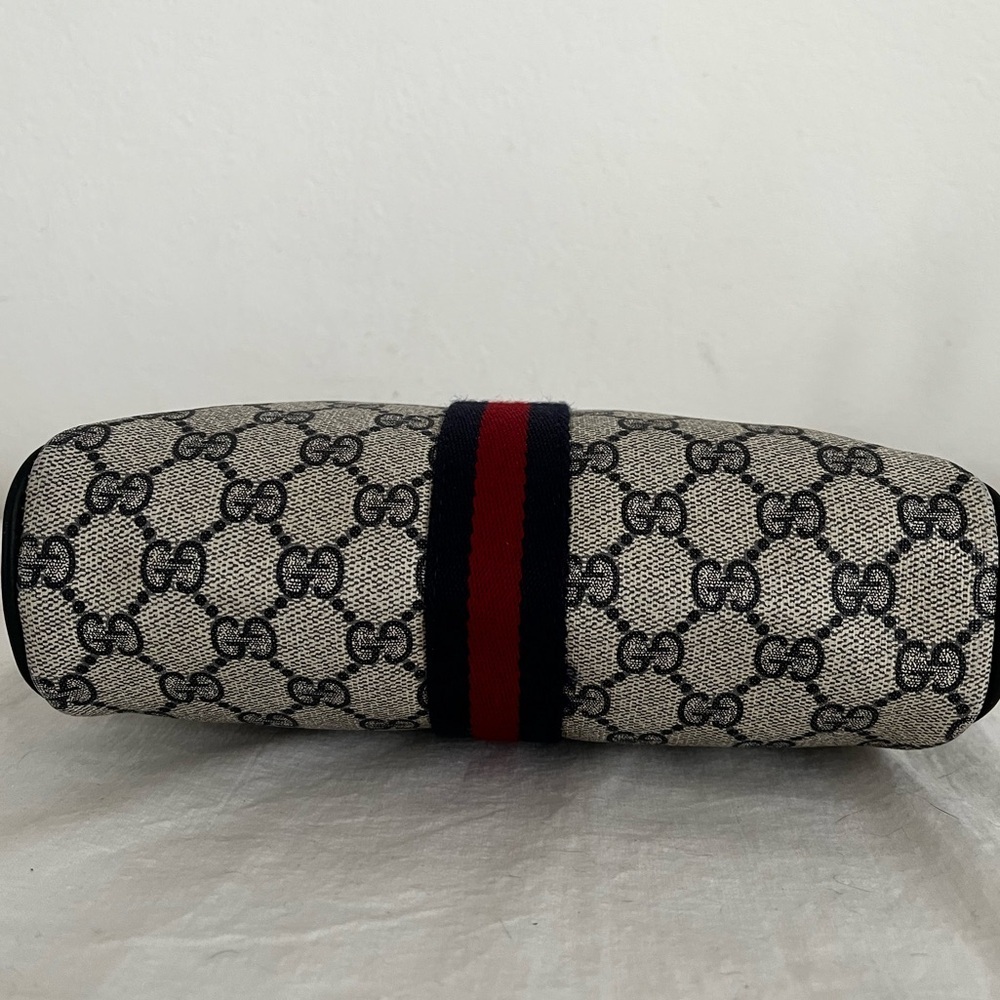 Gucci Web Stripe Cosmetic Pouch Blue Unbrand Strap D-rings Vintage 1970s-1984 - Picture 8 of 17